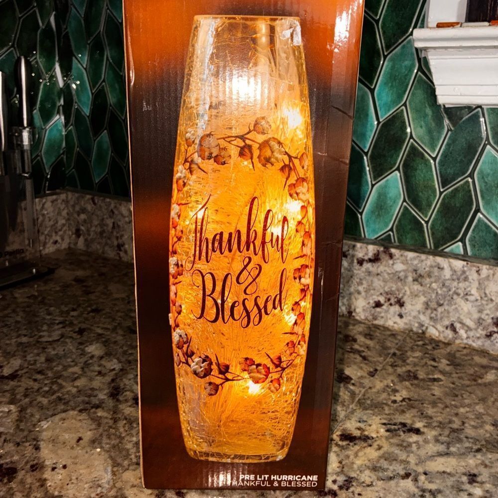 Thankful & Blessed Pre-Lit Hurricane Vase